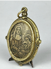 18TH CENTURY GOLDEN BRONZE RELIQUARY~ 12 RELICS~