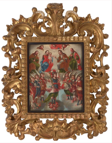 Anonymous (Mexican School, 18th century) "Virgin and Child with Saint Michael and Angelic Guard"