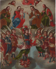 Anonymous (Mexican School, 18th century) "Virgin and Child with Saint Michael and Angelic Guard"