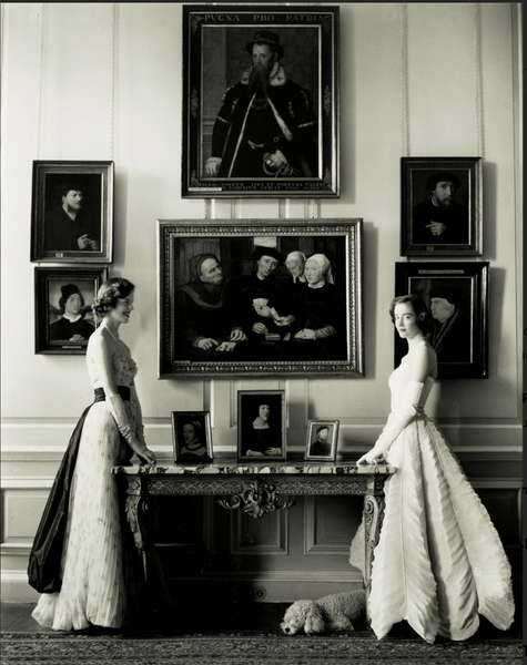 Parkinson, Norman  (1913-1990); " Lady Melissa and Lady Caroline Wyndham-Quin at the Little Dining Room, Petworth House"