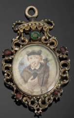 Brooch and medallion pendant with monastery work and miniature of St. John Nepomuk 18th/19th century