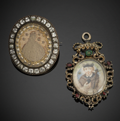 Brooch and medallion pendant with monastery work and miniature of St. John Nepomuk 18th/19th century