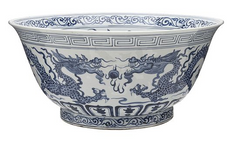 Bowl, Porcelain, 19th Century China, Decorated with floral motifs and dragons.