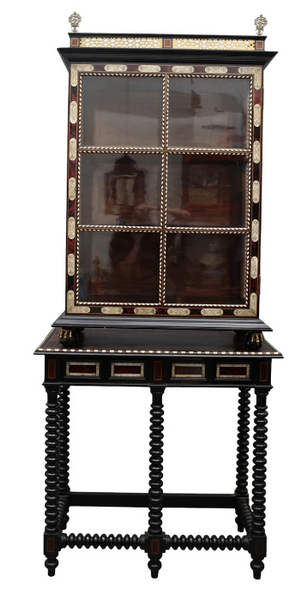 Display Cabinet Ebonised wood, Tort, and bone plaques early 20th Century