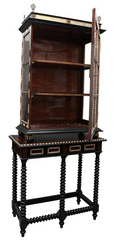 Display Cabinet Ebonised wood, Tort, and bone plaques early 20th Century