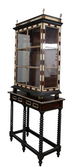 Display Cabinet Ebonised wood, Tort, and bone plaques early 20th Century