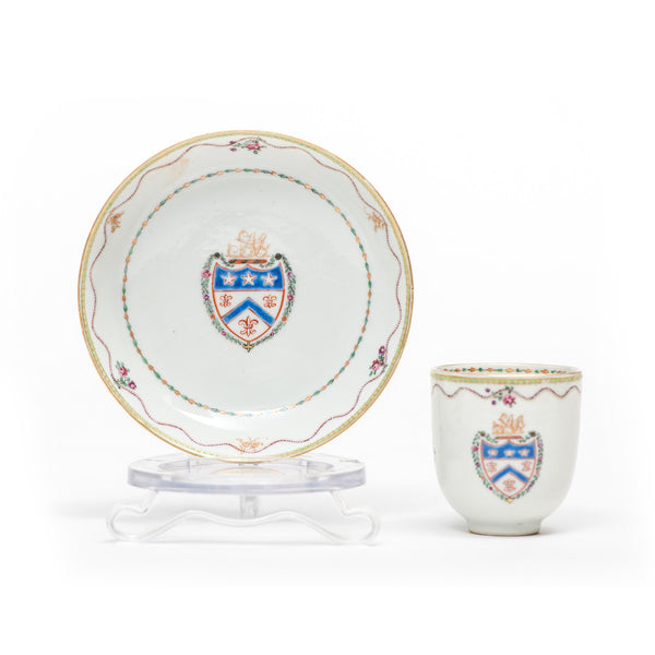 Coffee Cup and Saucer, Qianlong c.1780, arms of Stevenson, initials A.S.