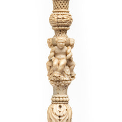 Distaff, with beautiful carved puttis, baskets and fruits, in its original case