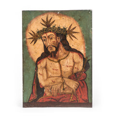 Ecce Homo, Mexican Retablo, Oil on Copper PAINTED BOTH SIDES