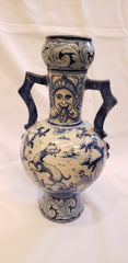 Talavera de la Reina Blue and White Amphora with Lions