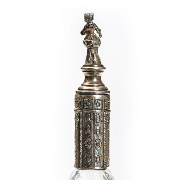 Etched Crystal and Silver Plated Perfume Bottle