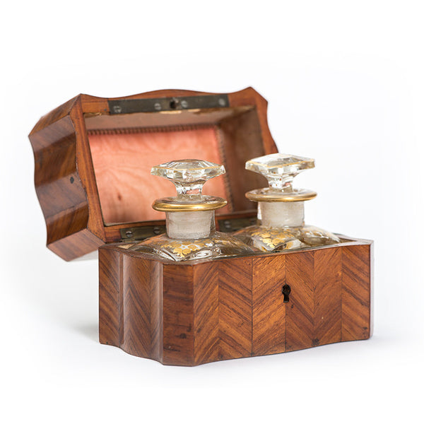 Perfume Crystal Bottles with gold edges in a Beautiful Inlay wood Case