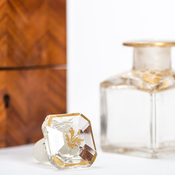 Perfume Crystal Bottles with gold edges in a Beautiful Inlay wood Case