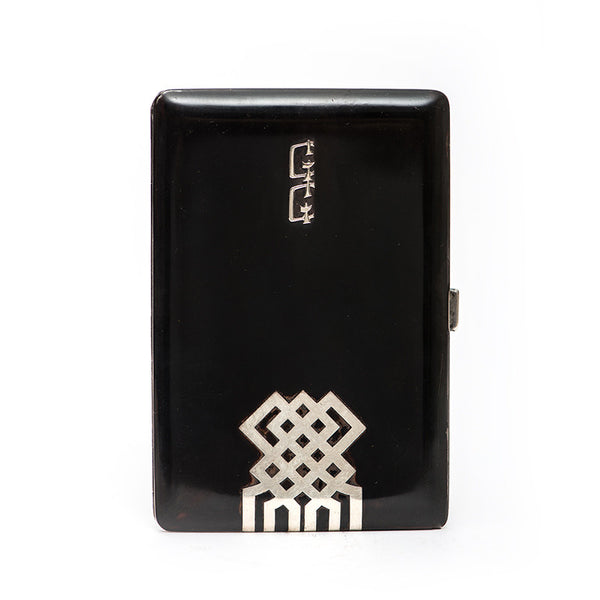 Art Deco  Silver and Black Lacquer Cigarette Case "GG"