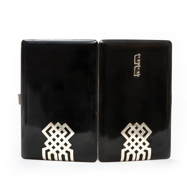 Art Deco  Silver and Black Lacquer Cigarette Case "GG"