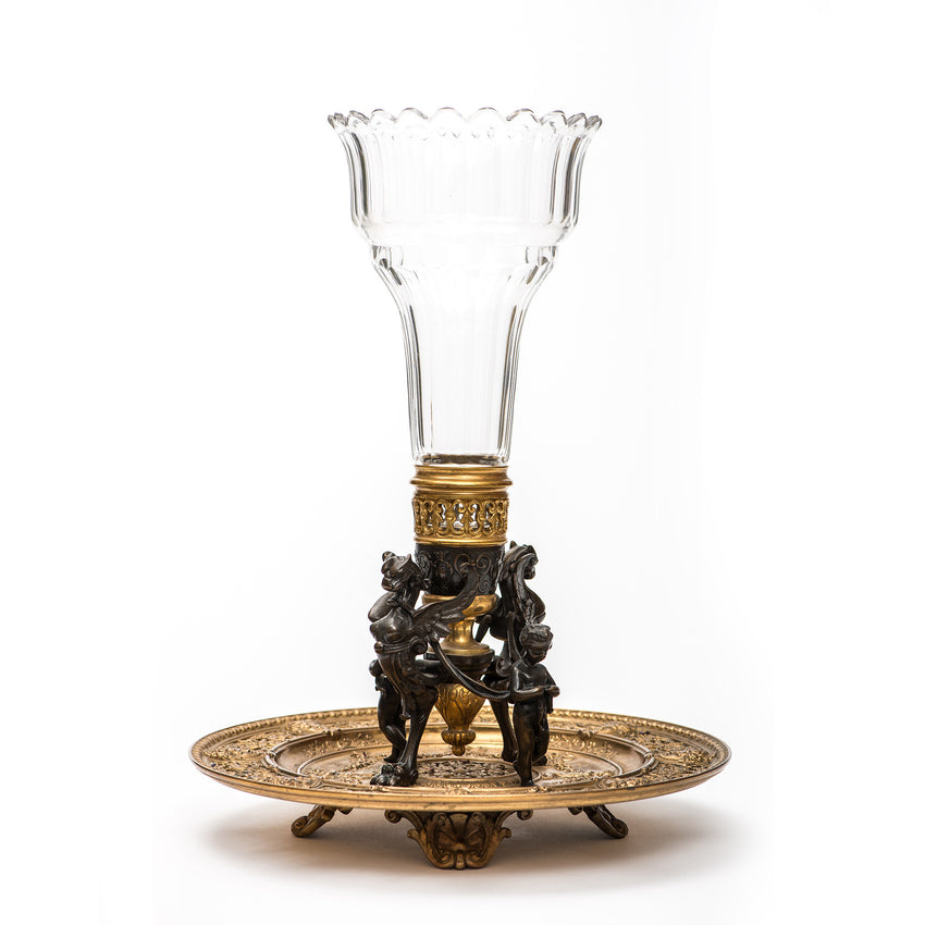 Napoleon III Bronze Vase with Crystal Flower Vase