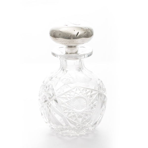 Enameled Silver Top Etched Crystal Budoir Bottle