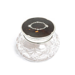 Etched Crystal, Sterling Silver and faux Tortoiseshell Vanity Container