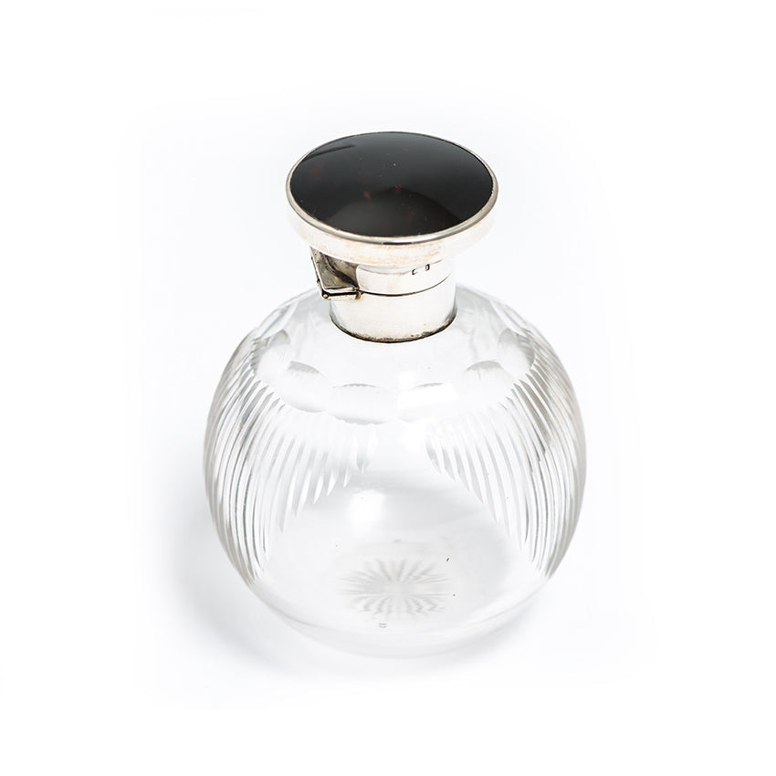 Etched Crystal, Sterling Silver and Tort Perfume Bottle with Stopper