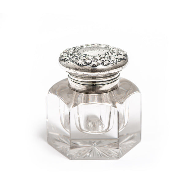 Sterling Silver and Crystal Inkwell ("R, S" etched initials on the top)