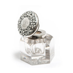 Sterling Silver and Crystal Inkwell ("R, S" etched initials on the top)