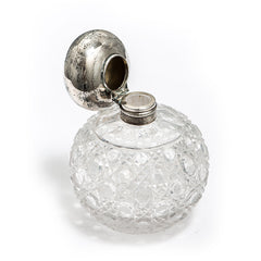 Etched Lead Crystal Vanity Container Silver Top