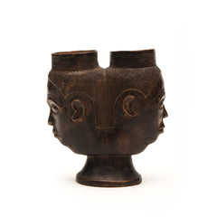 KUBA CEREMONIAL CUP, D. R. OF CONGO, AFRICA Two heads, two cups, one stand