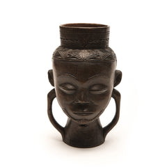 KUBA CEREMONIAL CUP, D. R. OF CONGO, AFRICA Kuba Cup, Two heads, Two handles, One Stand