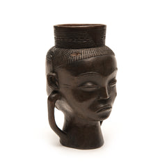 KUBA CEREMONIAL CUP, D. R. OF CONGO, AFRICA Kuba Cup, Two heads, Two handles, One Stand