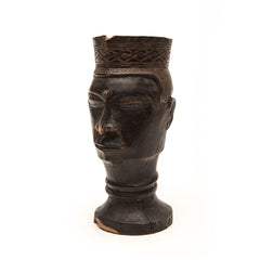 KUBA CEREMONIAL CUP, D. R. OF CONGO, AFRICA, One Male Head, One Handle, One Stand