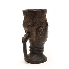 KUBA CEREMONIAL CUP, D. R. OF CONGO, AFRICA, One Male Head, One Handle, One Stand