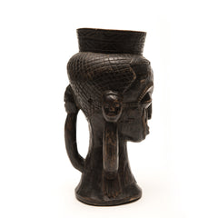 KUBA CEREMONIAL CUP, D. R. OF CONGO, AFRICA, One Male Head, Two Handles, One Stand