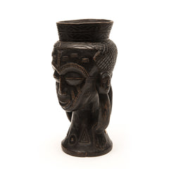 KUBA CEREMONIAL CUP, D. R. OF CONGO, AFRICA, One Male Head, Two Handles, One Stand