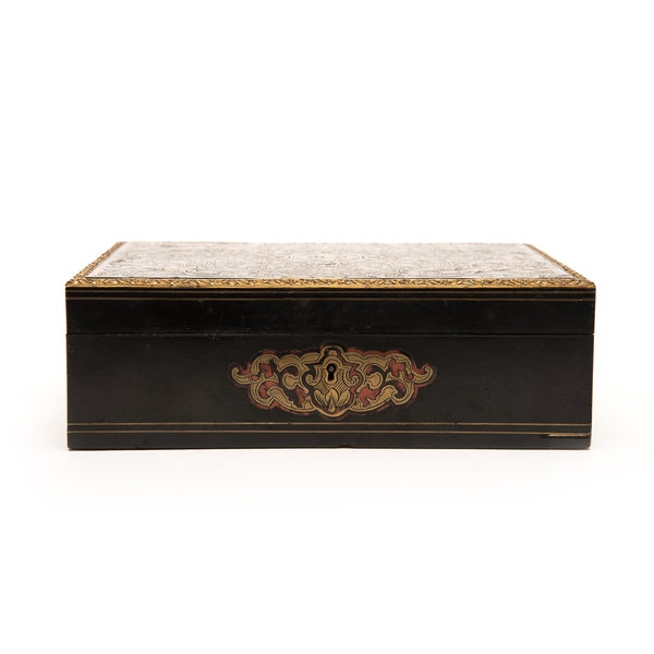 Box, French Boulle Style Brass Inlaid, Circa 1880