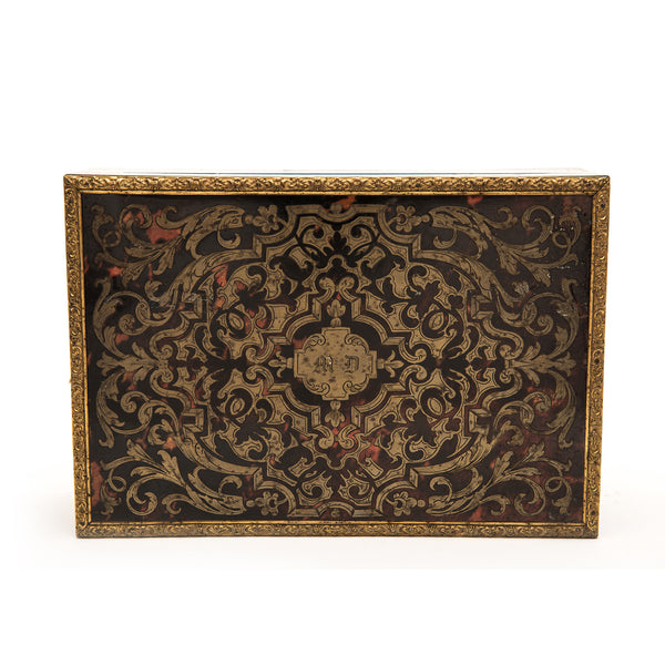 Box, French Boulle Style Brass Inlaid, Circa 1880