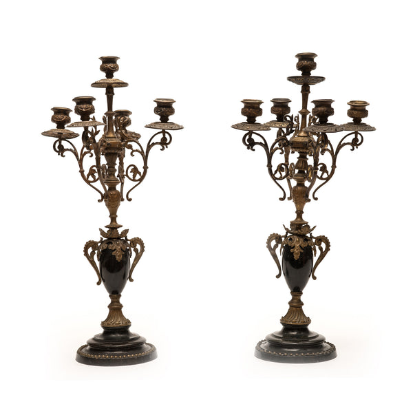 Candlabra (pair), Black Granite and Bronze