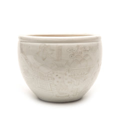 Engraved White Ceramic Planter