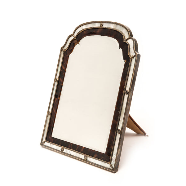 Sterling Silver, Tortoiseshell and Mother of Pearl Vanity Mirror