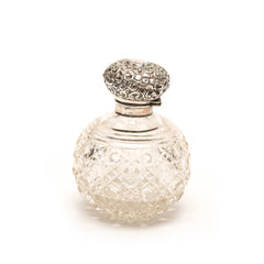 Perfume Bottle, Etched Crystal and Sterling Silver