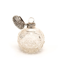 Perfume Bottle, Etched Crystal and Sterling Silver