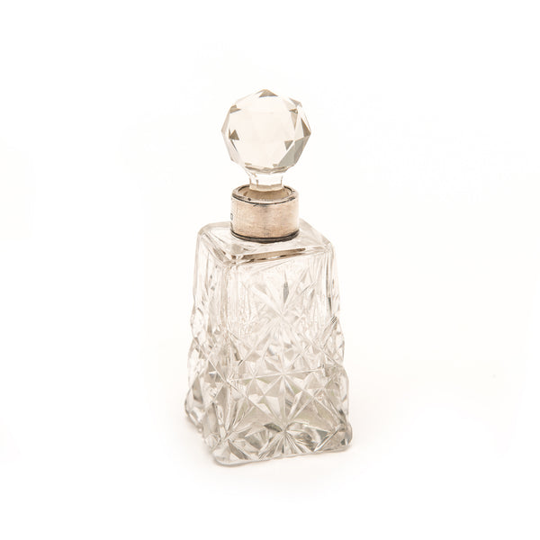 Perfume Bottle, Etched Crystal and Sterling Silver