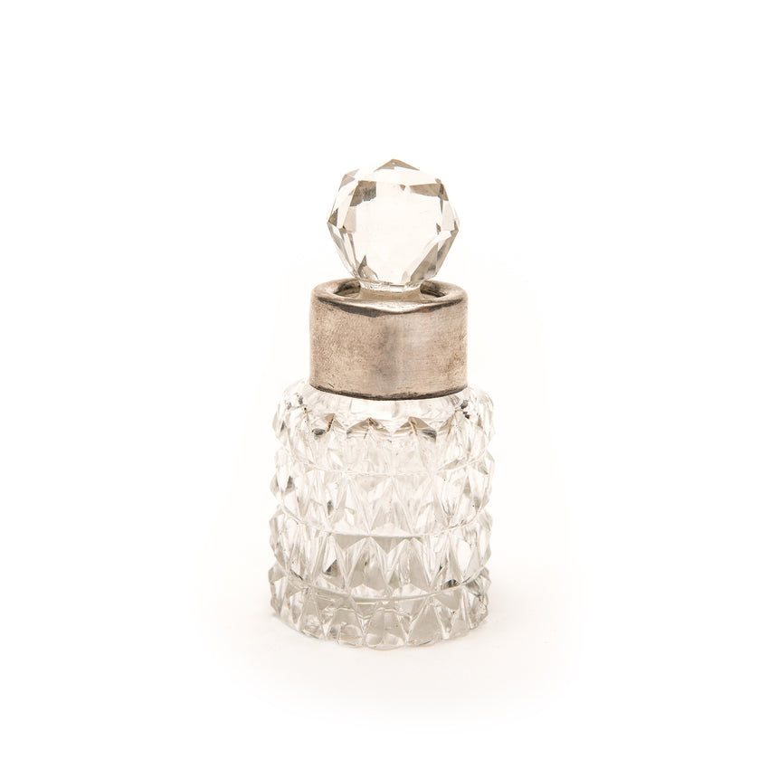 Perfume Bottle, Etched Crystal and Sterling Silver