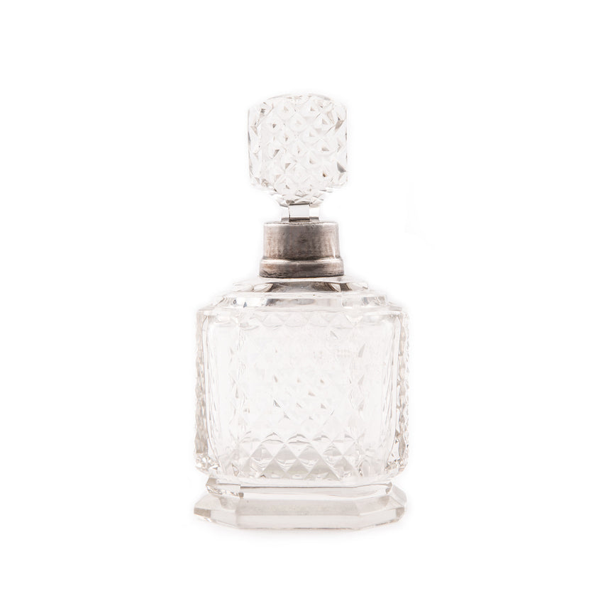 Perfume Bottle, Etched Crystal and Sterling Silver