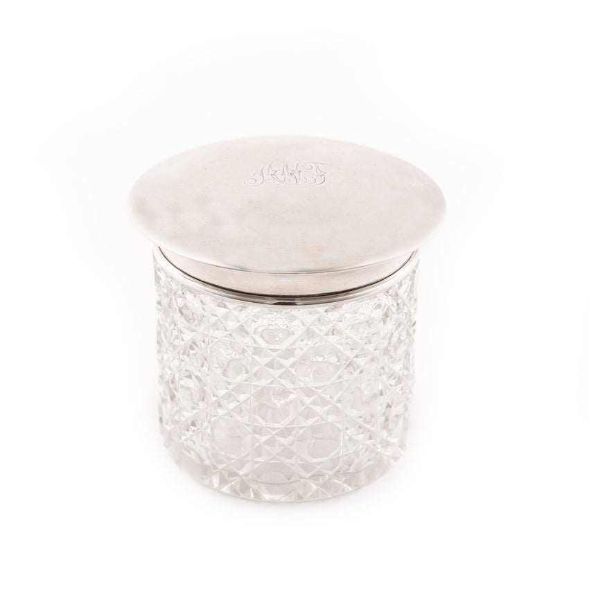 Vanity Jar, Etched Crystal and Sterling Silver