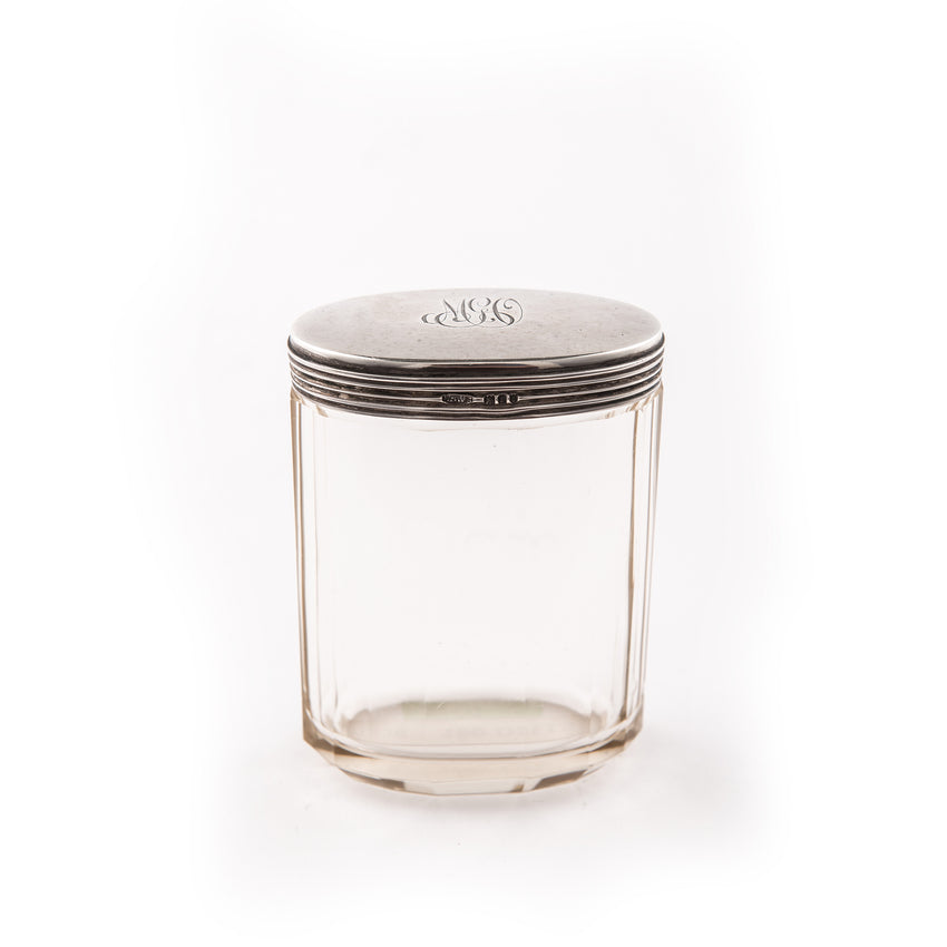 Vanity Oval Container, Crystal and Sterling Silver,