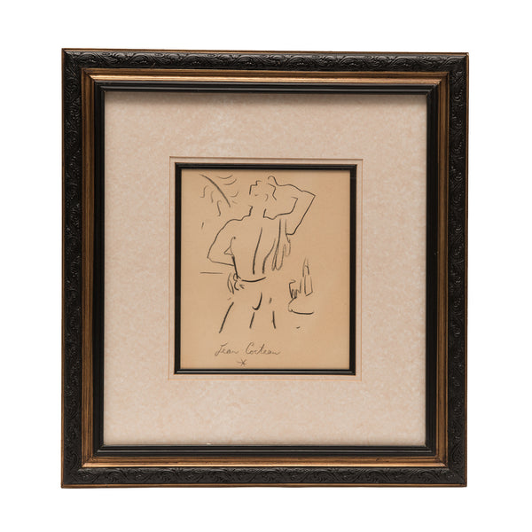 Cocteau, Jean; Drawing of a Man in the Beach, signed