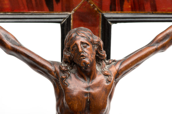 Christ (walnut) on Tortoiseshell veneered Cross and Stand