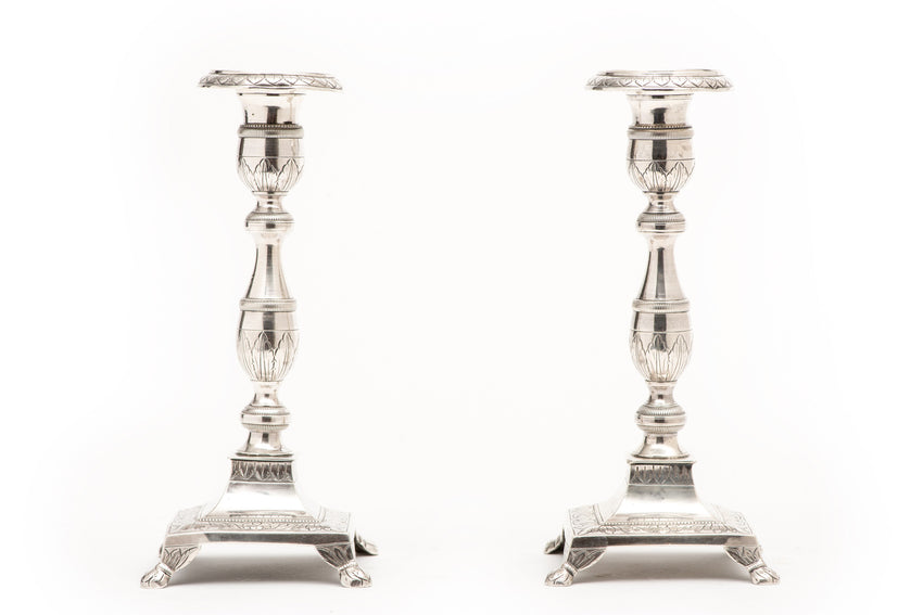 Sterling Silver Candleholders, 19th Century Portuguese