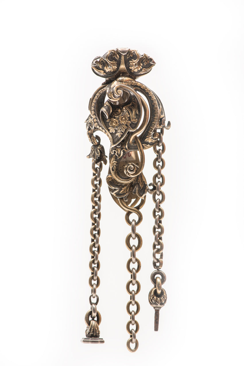 Silver Chatelain, clock key chain, French, 19th Century