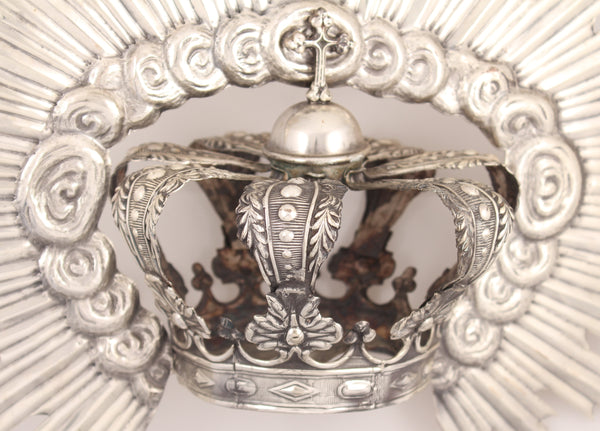 Impressive Virgin Crown, 19th Century Spain, Silver Plated German Silver